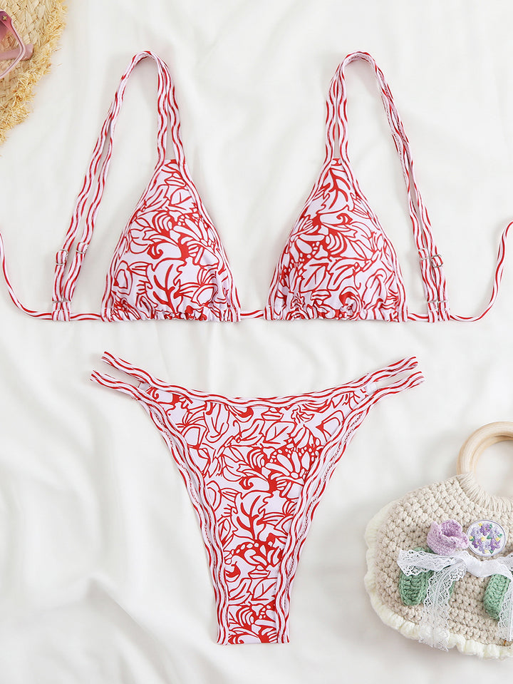 Dame Triangel-Bikini-Sæt med justerbare stropper og blomstret mønster Skovae