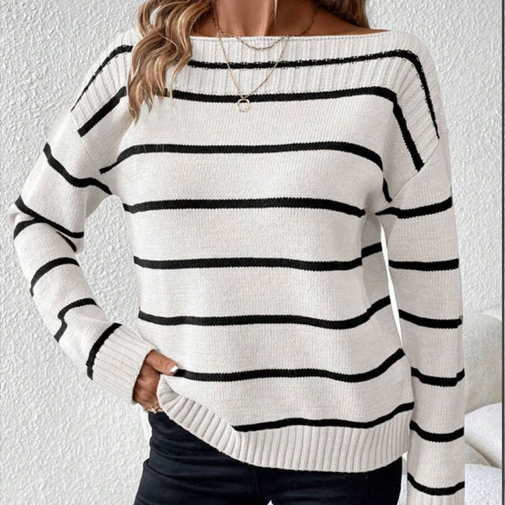 Dame afslappet sweater med iøjnefaldende stribedesign Stilla