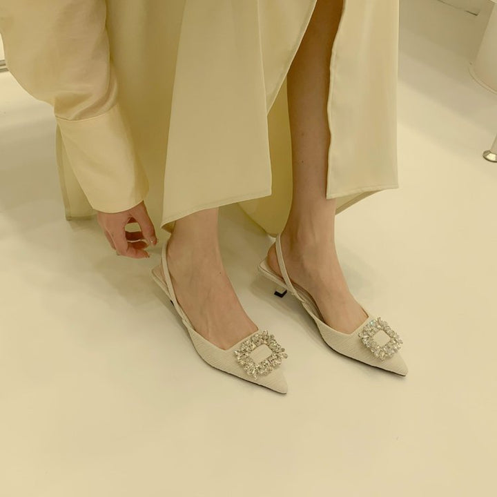 Dame spidssnit slingback-hæle med rhinestones spænde Stilla