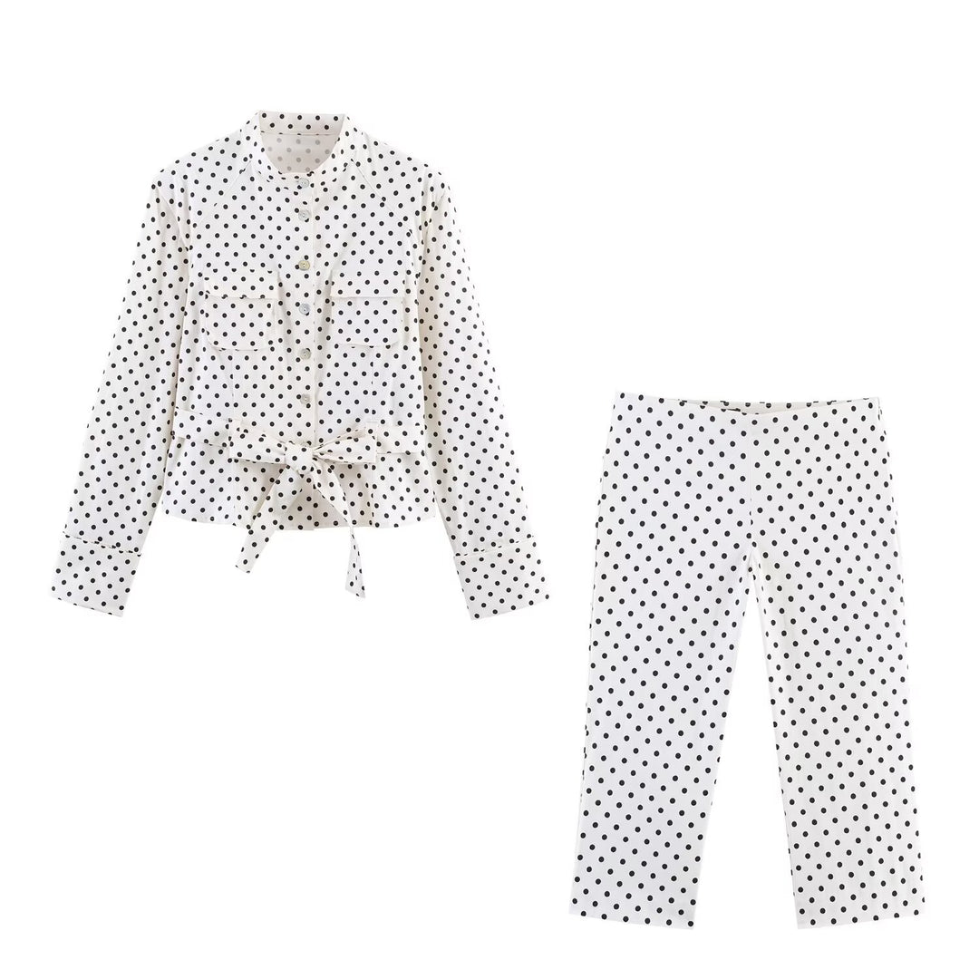 Dame leggings med moderne prikkedesign og elastisk linning Skovae