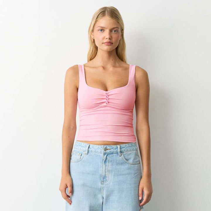 Dame høj kvalitet Bustier-top med dekorativ knapdesign Skovae