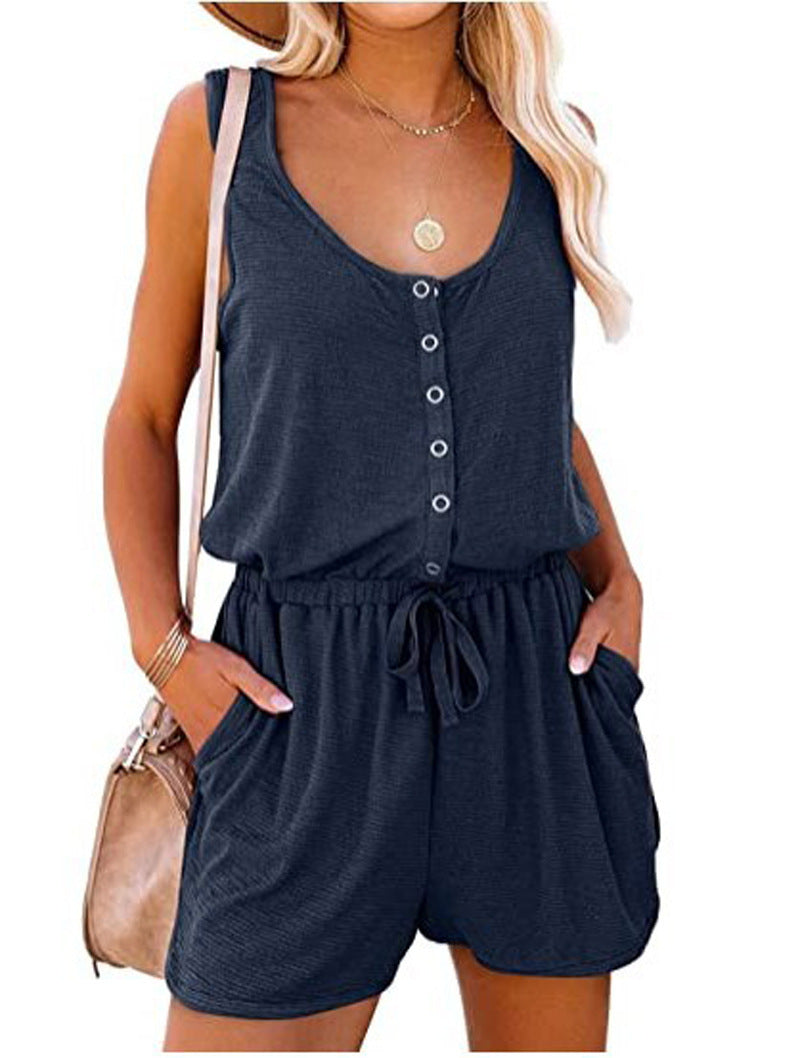 Dame Behagelig Jumpsuit med Knaplukning og Elastik Stilla