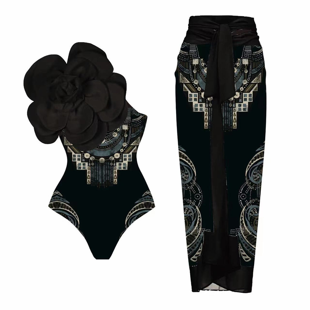 Dame én-delt badeshorts med floral 3D-design Skovae