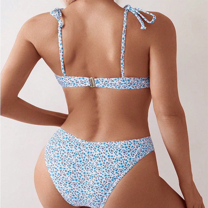 Dame two-piece bikini med blomsterprint og justerbare stropper Skovae