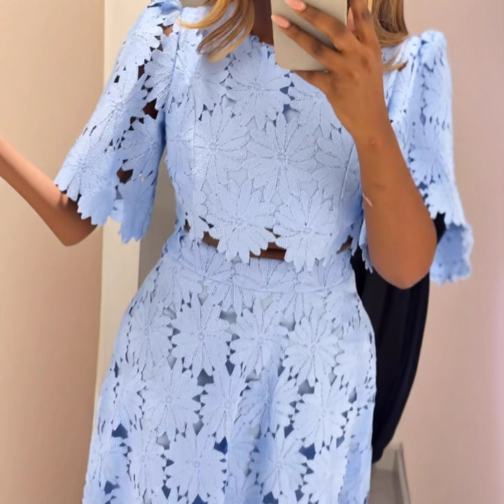 Dame nan to-delt blomster spidskjole med midi-nederdel og kort overdel Skovae