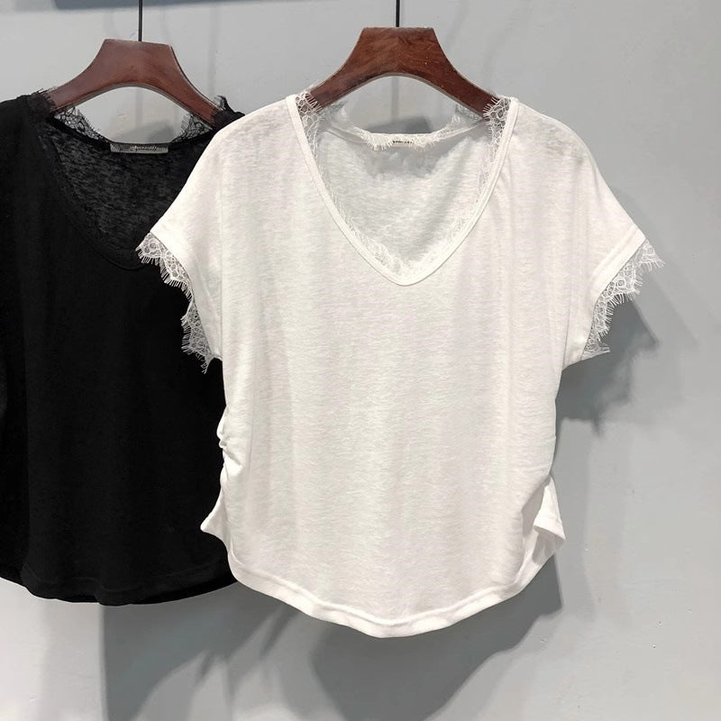 Damer V-hals Spidselærred T-shirt Stilla