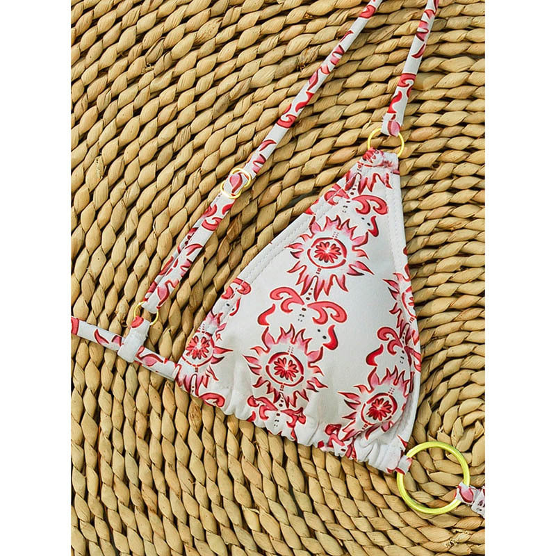 Dame Triangel-Bikini med ringaccent og blomstermønster Skovae