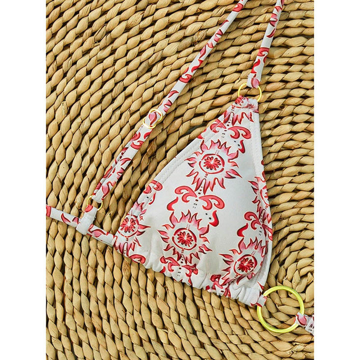 Dame Triangel-Bikini med ringaccent og blomstermønster Skovae
