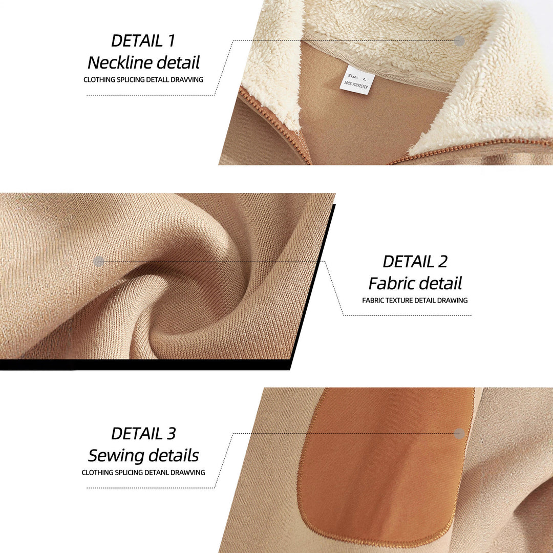 Herrer nan Strukturstrik-halv-zip-pullover med varmende Sherpa-krave og velour-ellenbog-applikation Skovae