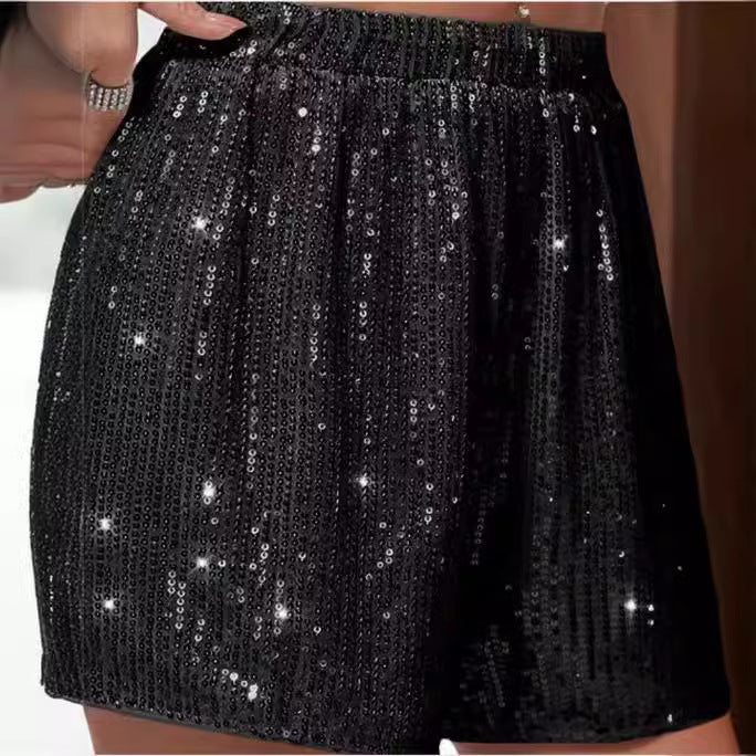 Dame Glitrende Shorts med elastisk talje og funklende detaljer Stilla