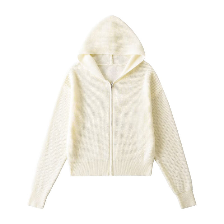 Dame hoodie jakke lavet af blødt strikmateriale med lynlås og moderne design Stilla