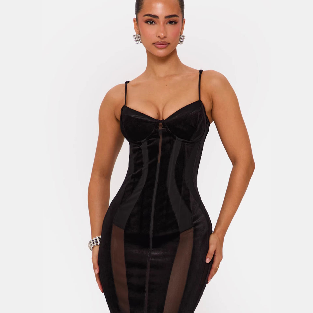 Kvinders Bodycon Kjole med sofistikeret korset top og gennemsigtige indsatser Skovae