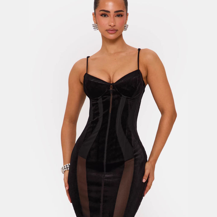 Kvinders Bodycon Kjole med sofistikeret korset top og gennemsigtige indsatser Skovae