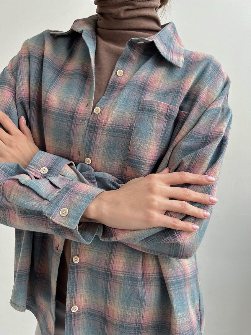 Dame flannel overshirt med afslappet snit og klassisk ternet mønster Stilla