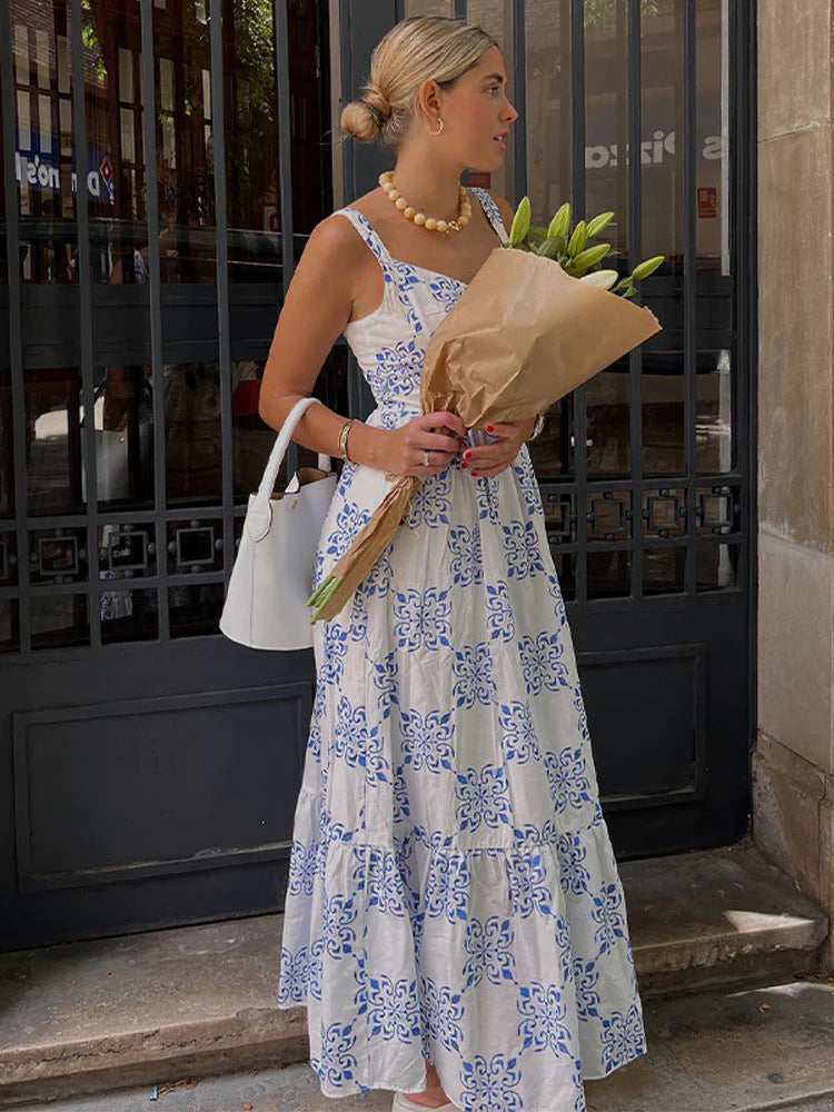 Kvinders maxikjole med off-shoulder design og blomsterprint Skovae
