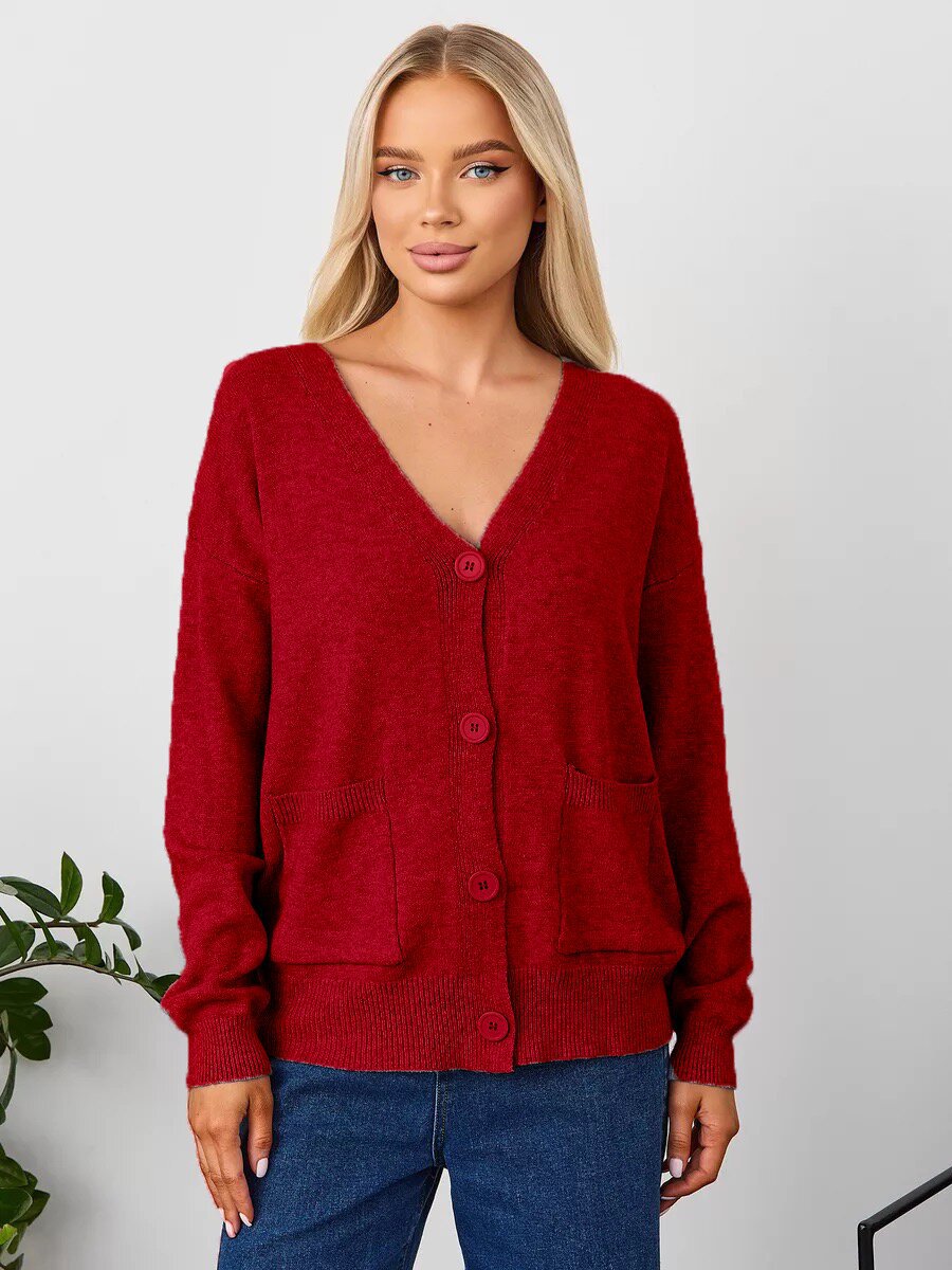 Kvinder's casual strikket cardigan med V-hals og praktiske lommer Stilla