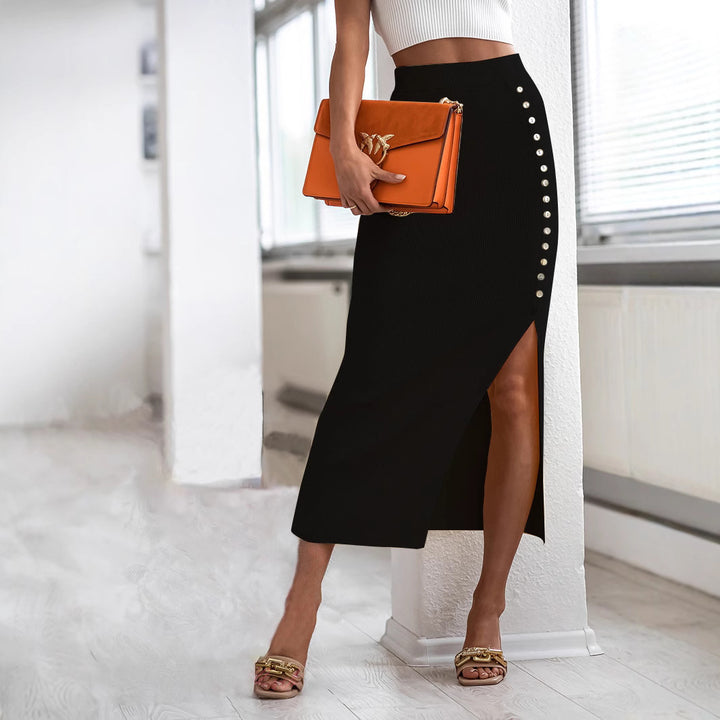 Dame wrapper nederdel med side slids og elegante knapdetaljer Stiila