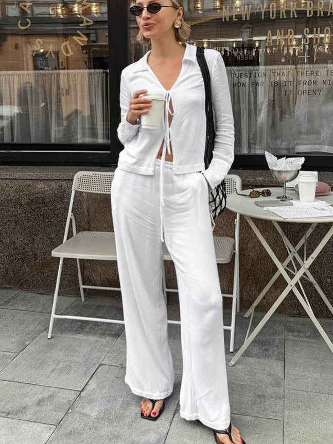 Dame luftig sæt bestående af cropped bluse og løstsiddende bukser Stilla