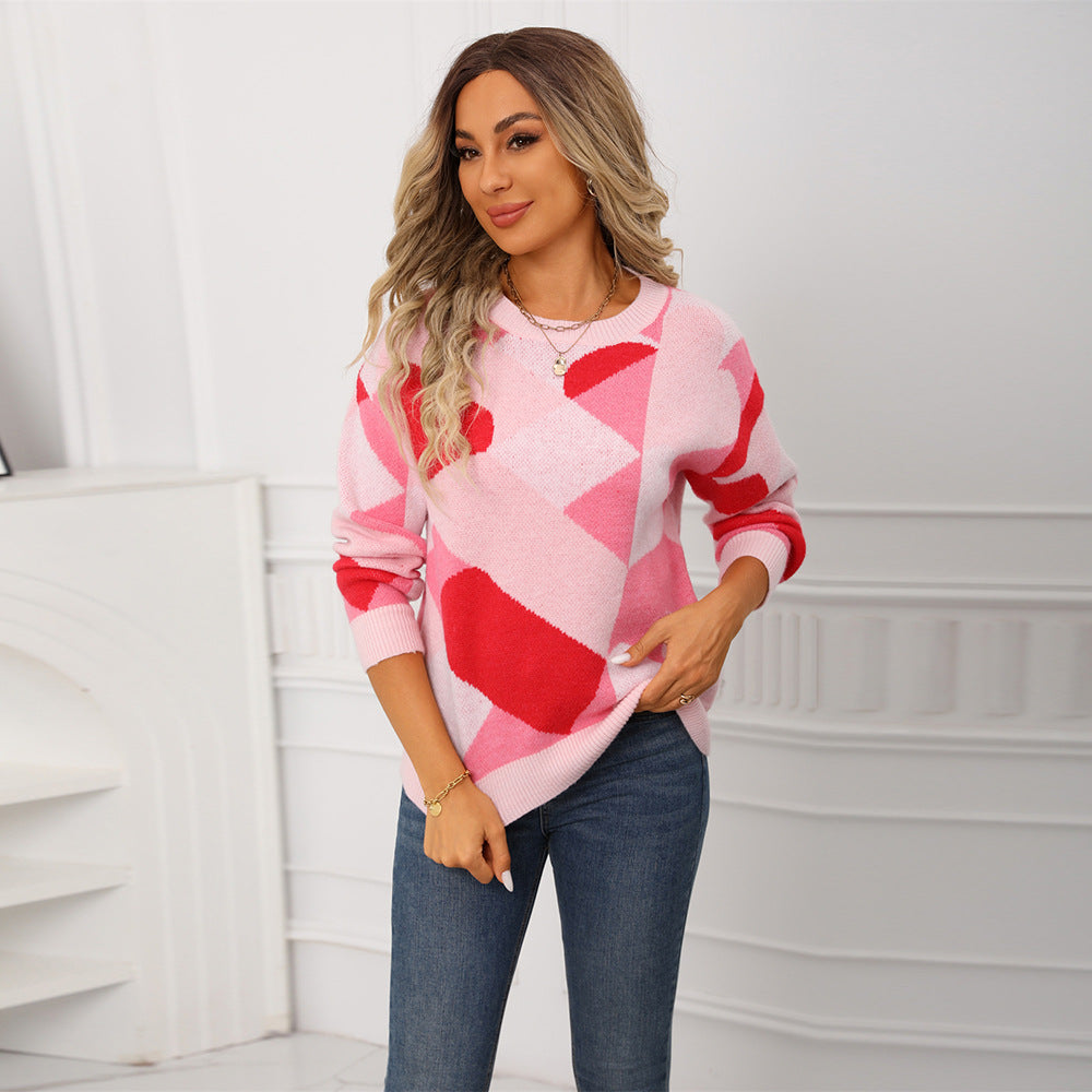 Damer fashionable sweater i kreativt geometrisk mønster Stilla