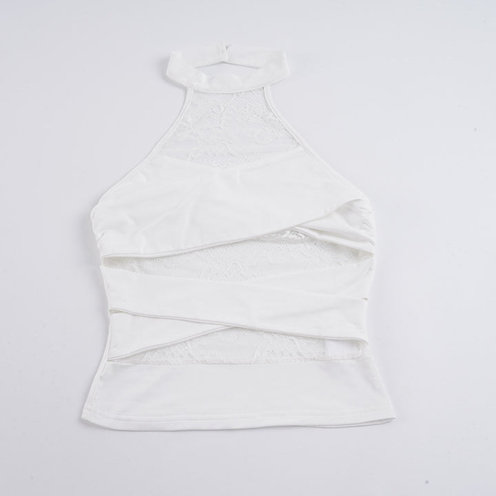 Dame moderne halterneck med luksuriøs spids og raffineret draperingseffekt Skovae