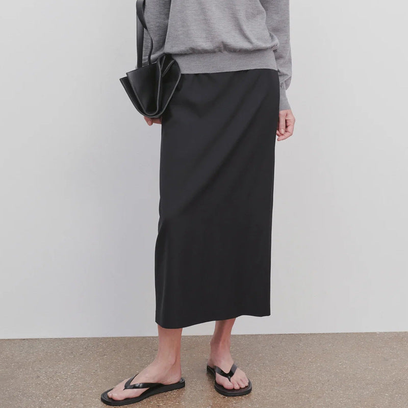Dame Midi-nederdel i let, flydende materiale med sidelommer og elastisk liv Stilla