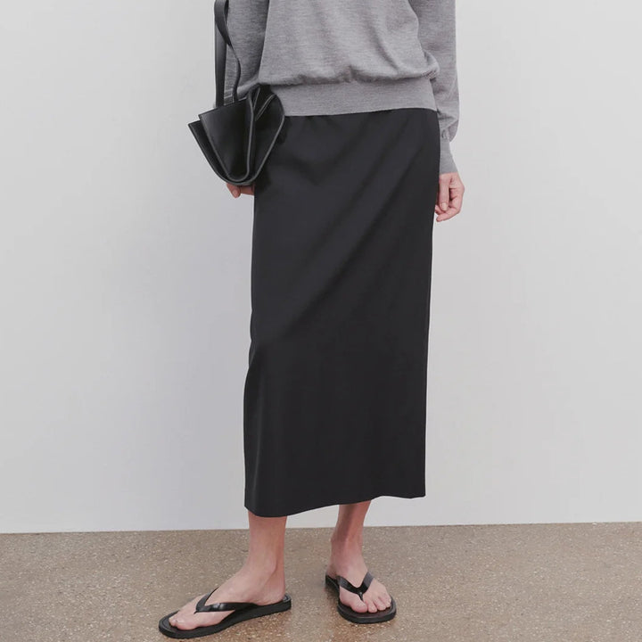 Dame Midi-nederdel i let, flydende materiale med sidelommer og elastisk liv Stilla