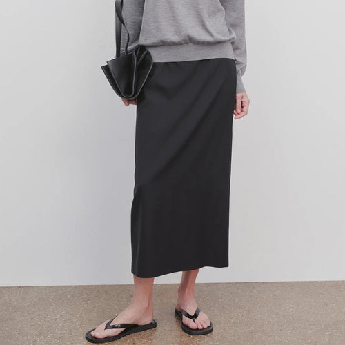 Dame Midi-nederdel i let, flydende materiale med sidelommer og elastisk liv Stilla