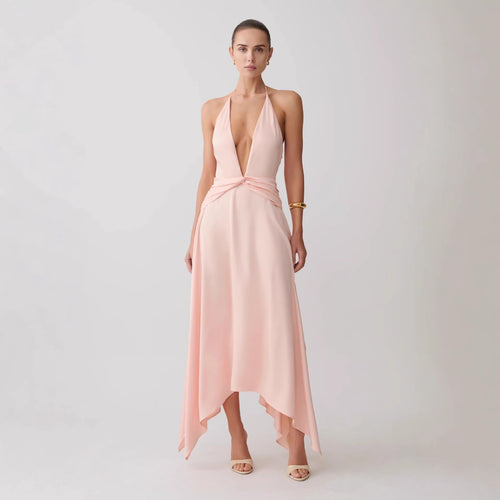 Dame Elegant Wrap kjole med dyb V-halsudskæring og asymmetrisk kant Skovae
