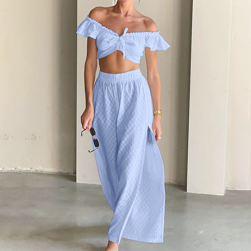 Dame sæt bestående af skulderfri crop-top og højt skåret maxiskørt Stilla