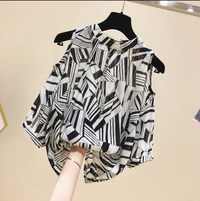 Dame Kold Skulder Geometrisk Tryk Bluse Stilla