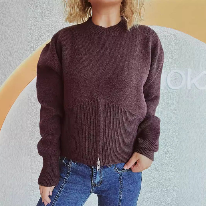 Dame mode pullover med struktureret lynlås og løs pasform Stilla
