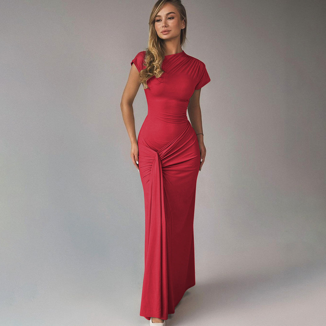 Damer Elegante Maxikjole med Drapering og Asymmetrisk Kant Skovae