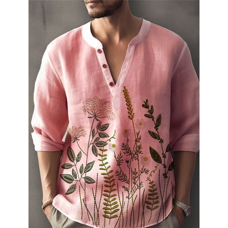 Herrer Elegant Blomst Broderet Skjorte Stilla