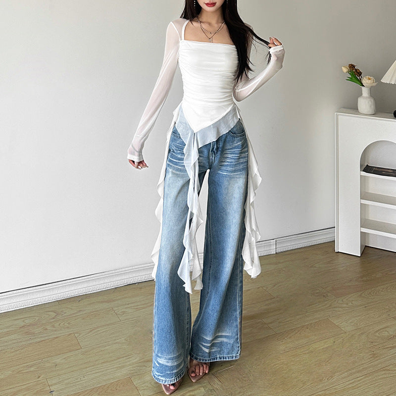 Dame bodysuit med rynkedetaljer og figursyet design Stilla