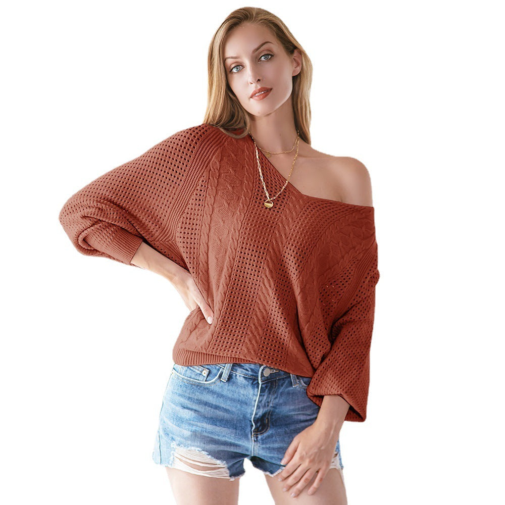 Kvinders chunky strikket sweater med off-shoulder design og tekstur Stilla