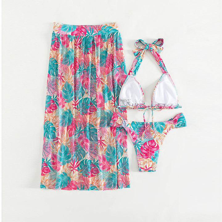 Dame bikini-sæt med blomsterdesign og gennemsigtig sarong Stilla