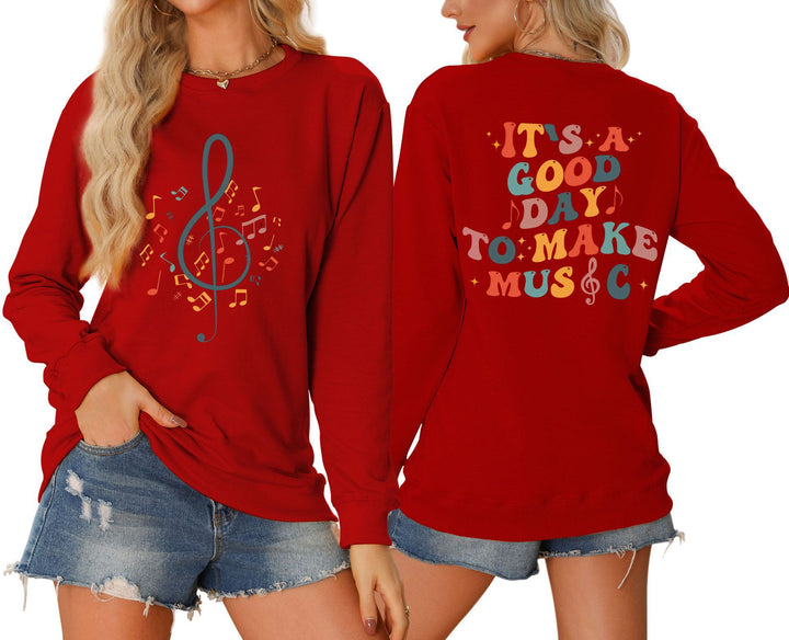 Damer sweatshirt med musikalsk motiv og kreativ tekst Stilla
