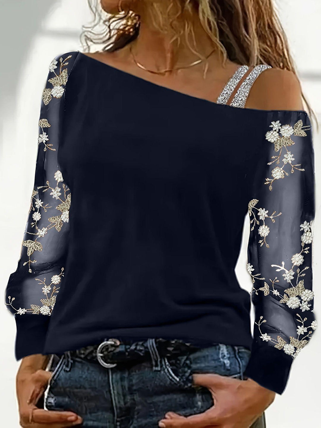 Damer Off-Shoulder Blomsterdekoreret Bluse Stilla