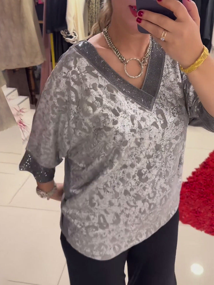 Dame Elegant Bluse med skinnende accenter og V-udskæring Stilla