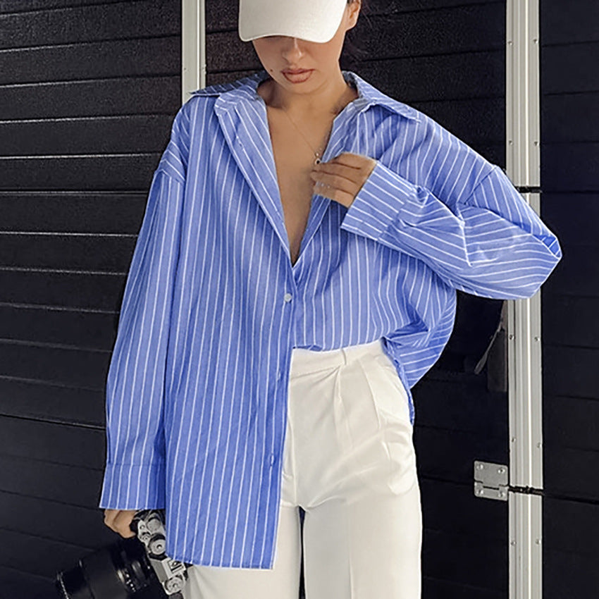 Dame Oversized Bluse med klassisk stribemønster og afslappet snit Stilla