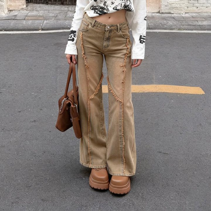 Dame casual Wide-Leg-Jeans med frynseelementer og høj talje Skovae