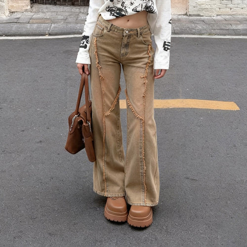 Dame casual Wide-Leg-Jeans med frynseelementer og høj talje Skovae