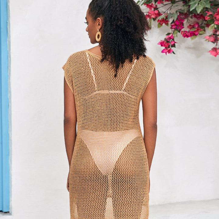 Dame let mesh strandkjole med dyb V-udskæring og iøjnefaldende stjernedesign Stilla