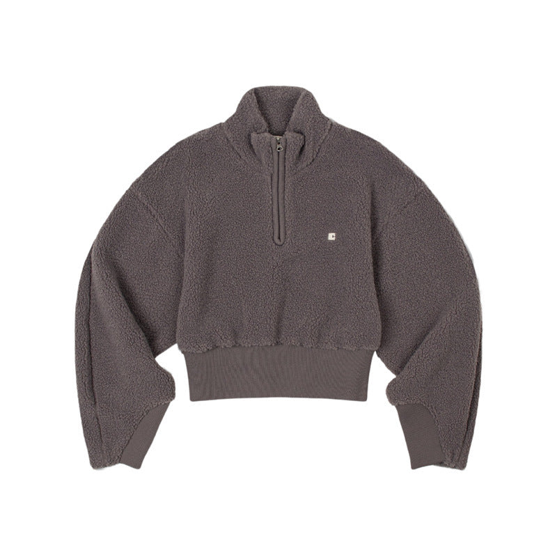 Dame hyggelig fleece-pullover med kort lynlås og elastisk manchet Stilla