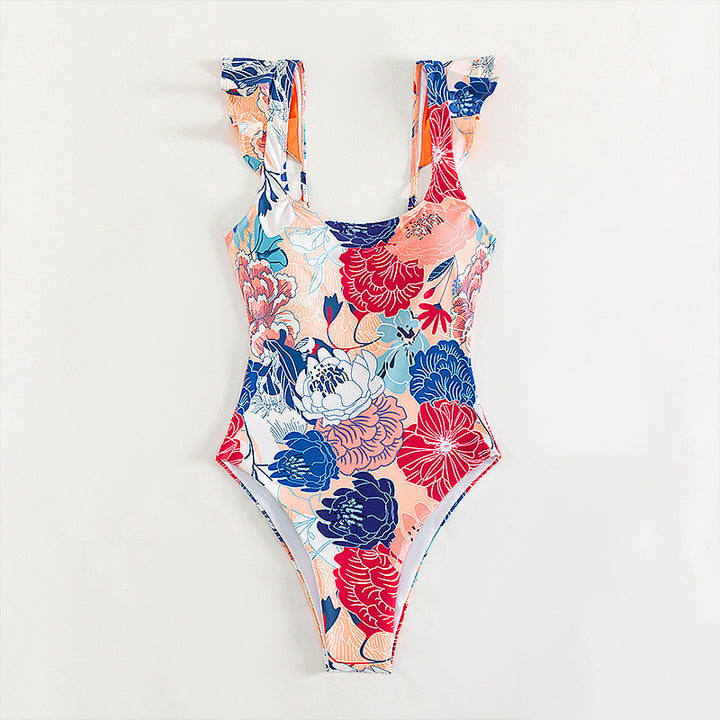 Dame heldragt badedragt med legesyge volangdetaljer og blomsterdesign Stilla