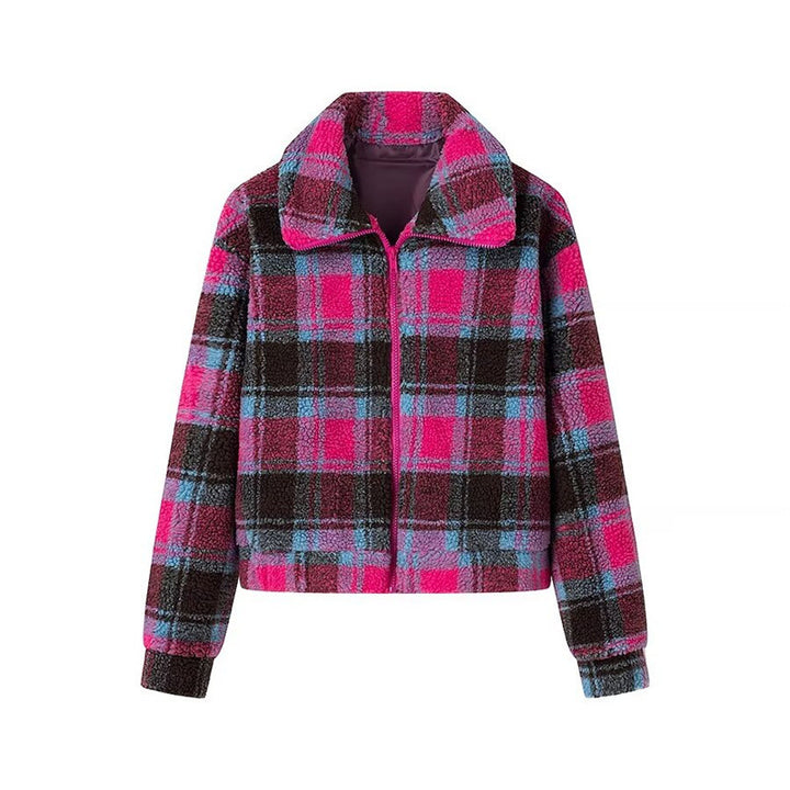 Femme Cozy Fleece Plaid Cropped-Jakke Stilla