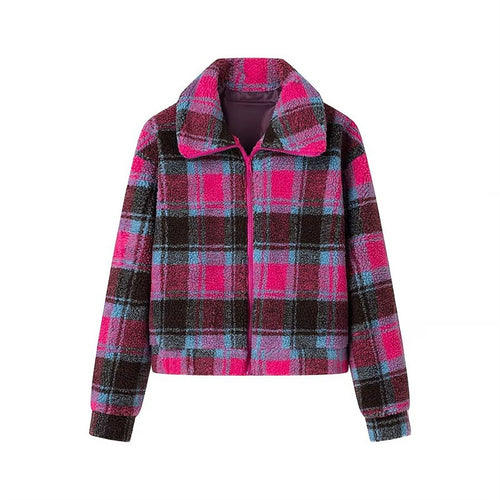 Femme Cozy Fleece Plaid Cropped-Jakke Stilla
