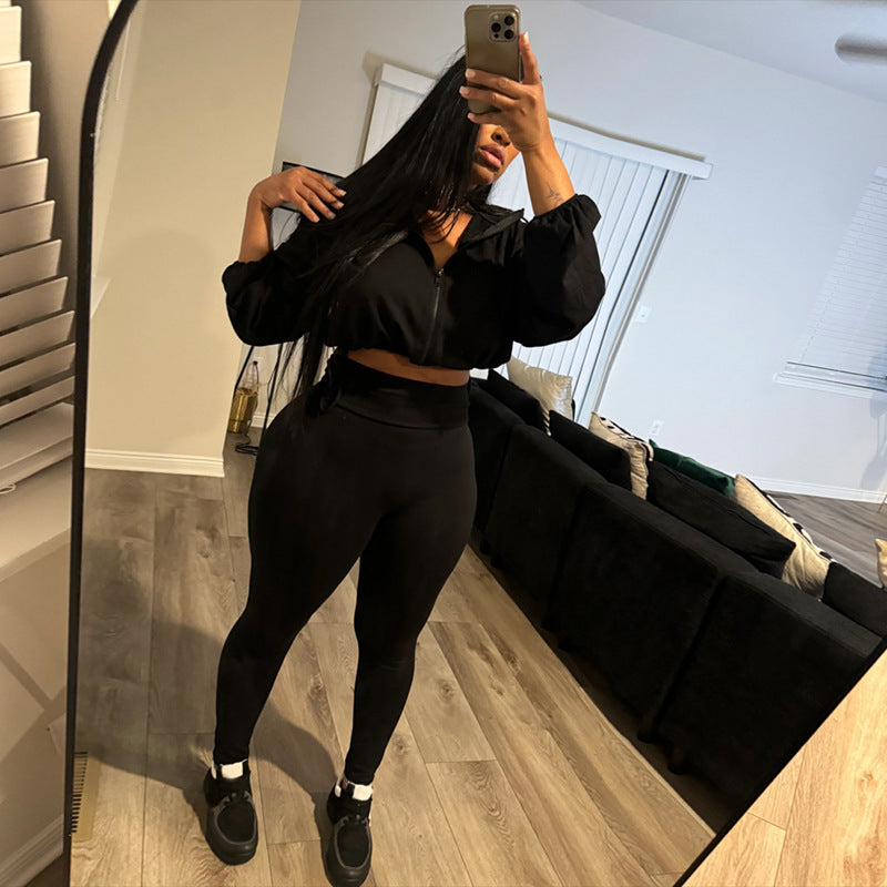 Dame Crop-top og højtaljede leggings sæt Stilla