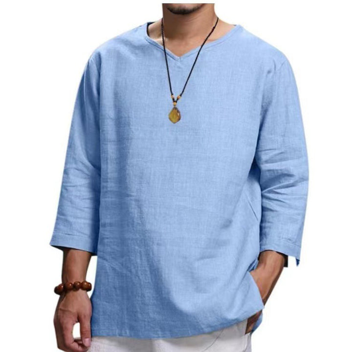 Herrer Casual V-hals Shirt med 3/4 ærmer Stilla