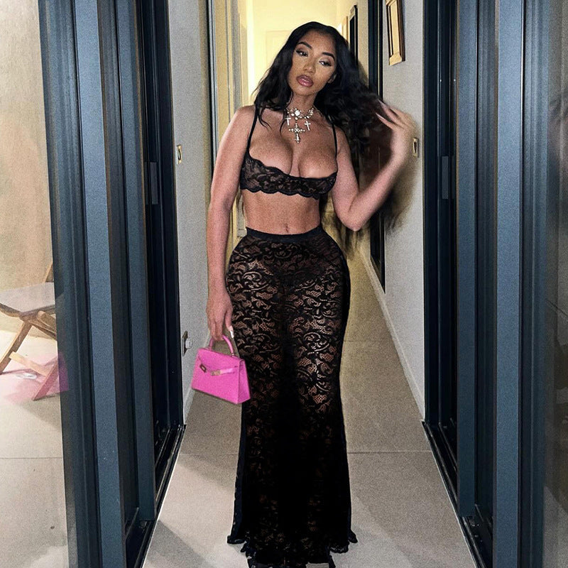 Dame Spids To-delt med Crop-Top og Maxi-Nederdel Stilla